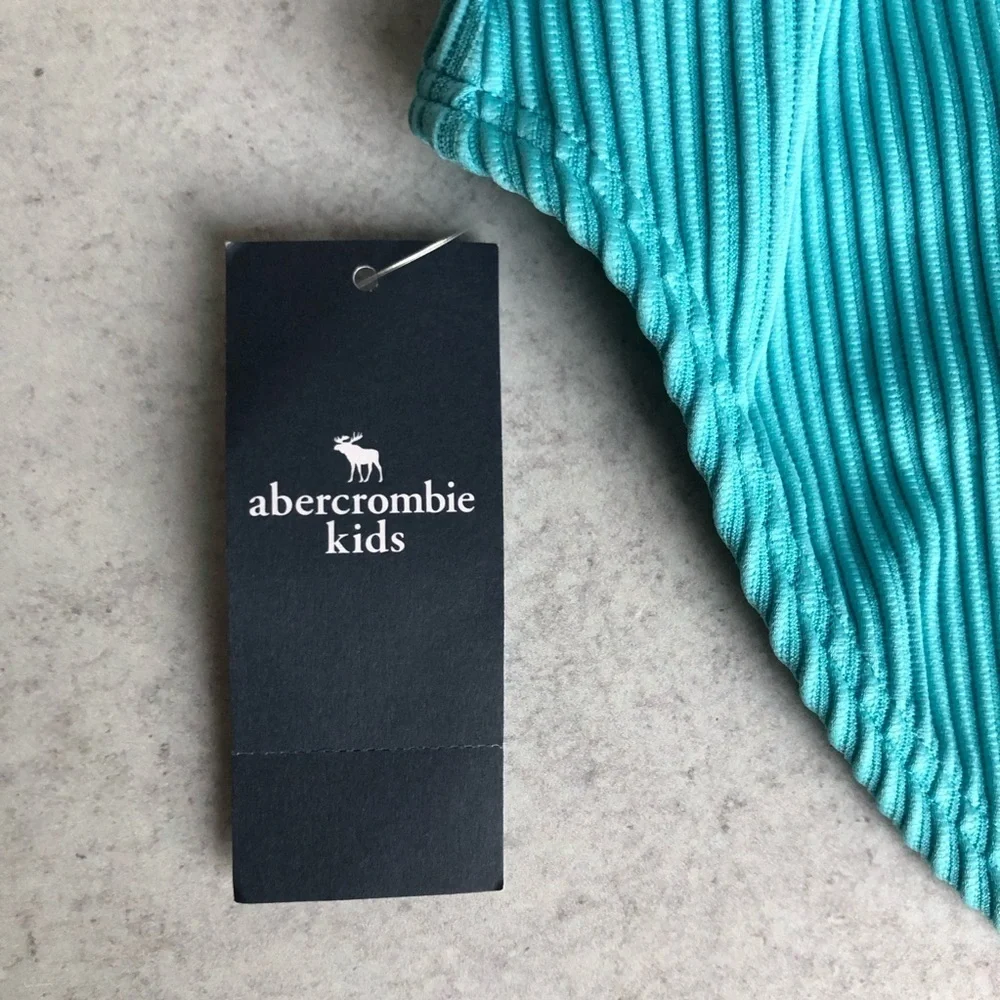 Abercrombie Kids Swimwear One-Shoulder Swimsuit Ribbed Cut Out Teal Size 11/12